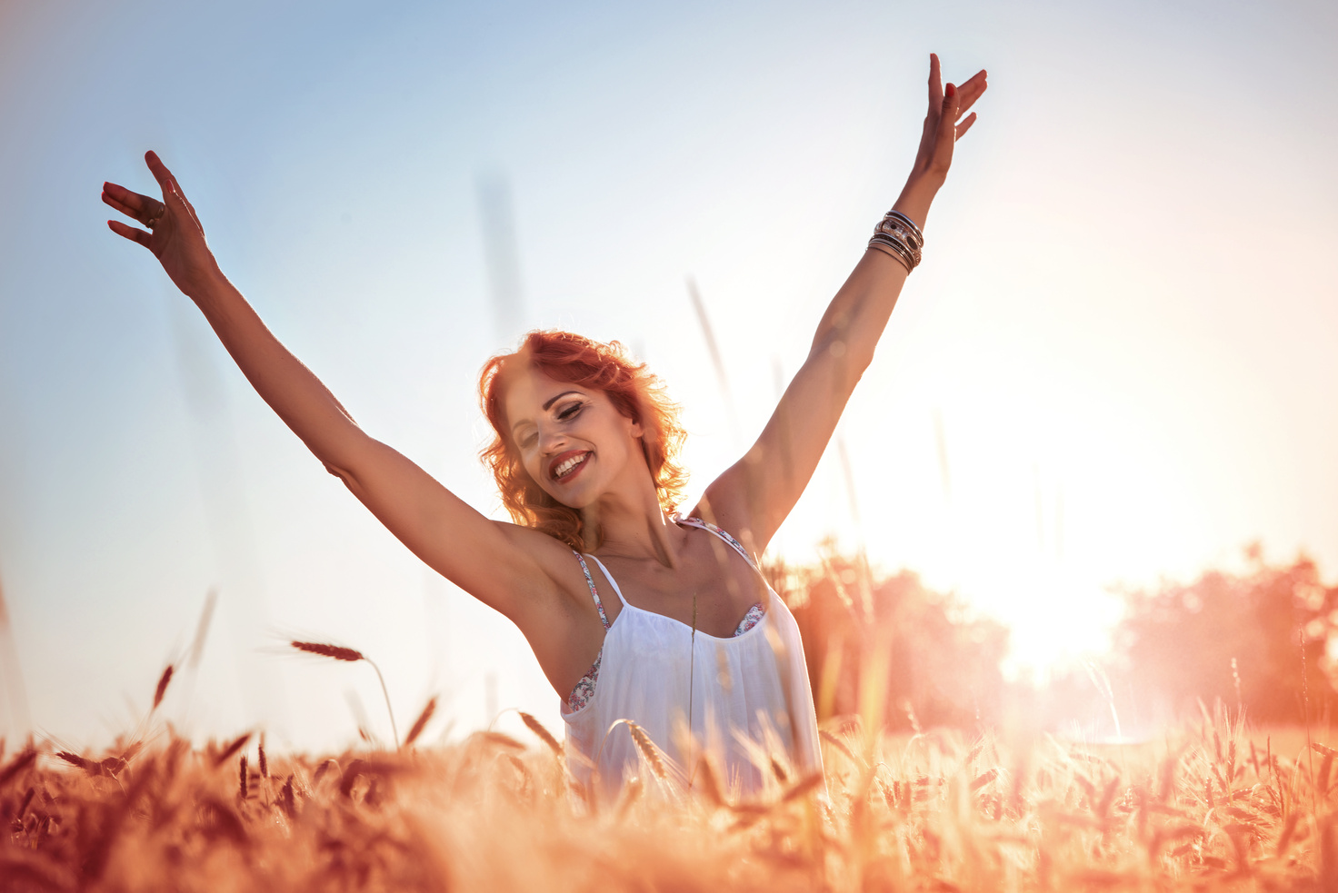 Happy woman enjoying nature